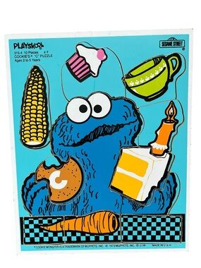 Vintage Playskool Sesame Street Cookie Monster Kids Puzzle - Blue